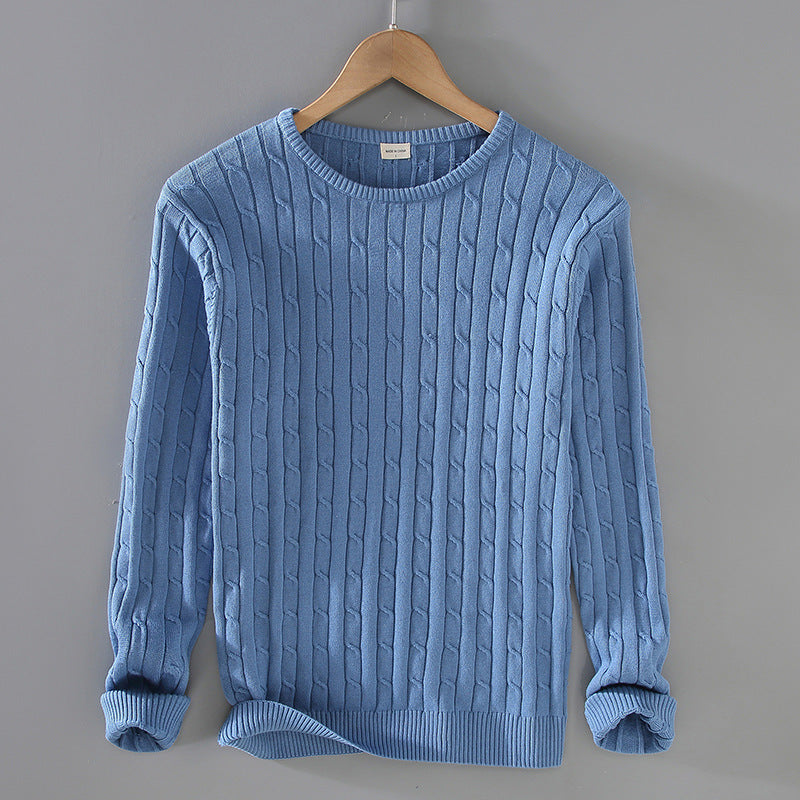 Herr Vinter Twist Stickad Pullover Tjock Slim Fit