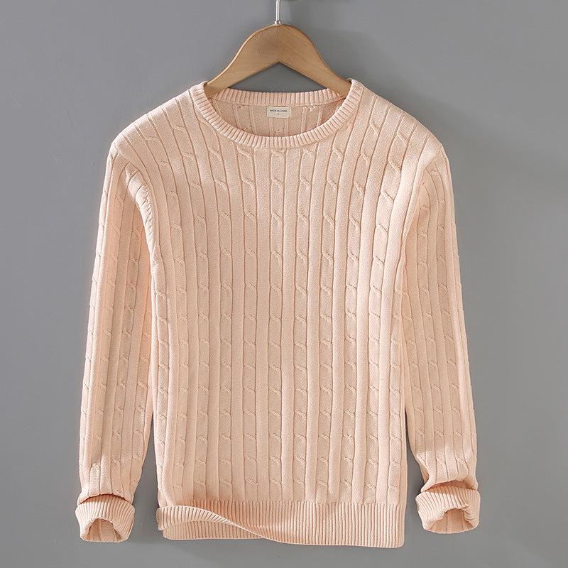Herr Vinter Twist Stickad Pullover Tjock Slim Fit