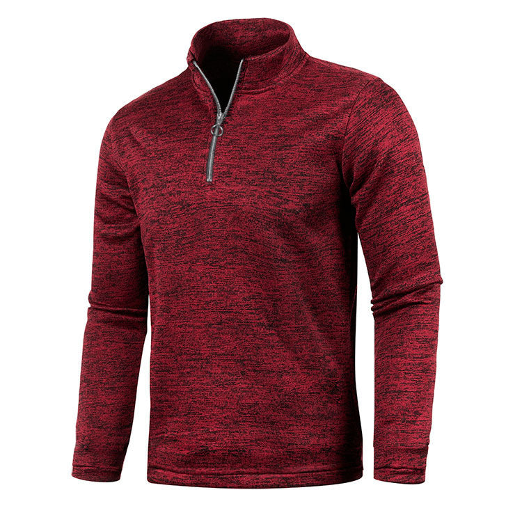 Men Winter Sweater Solid Färg Zipper Placket Long Sleeve Pullover