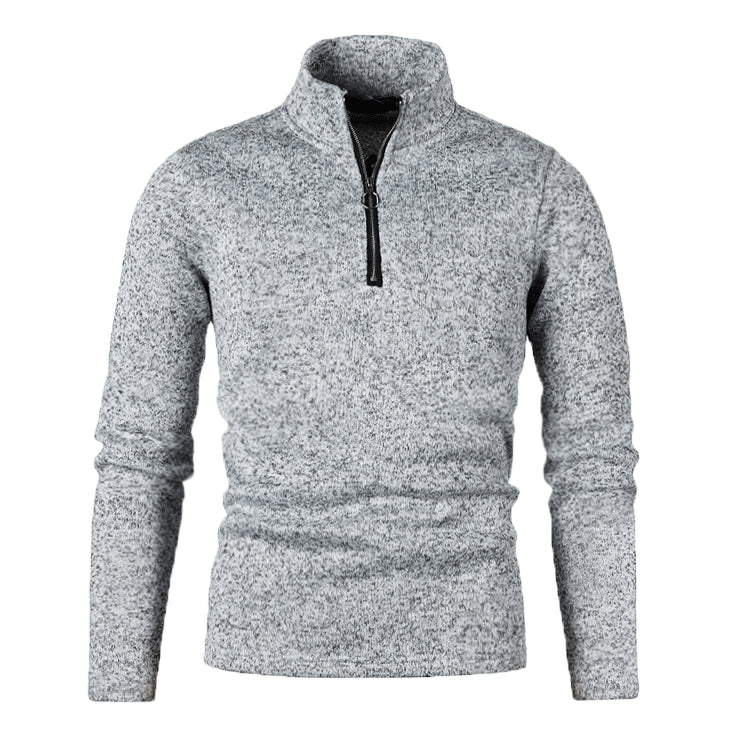 Men Winter Sweater Solid Färg Zipper Placket Long Sleeve Pullover