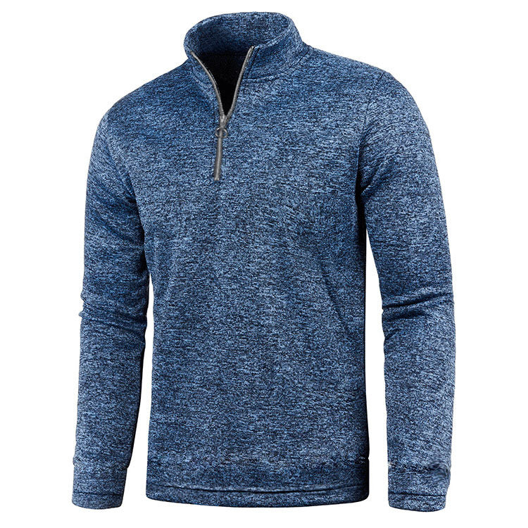 Men Winter Sweater Solid Färg Zipper Placket Long Sleeve Pullover
