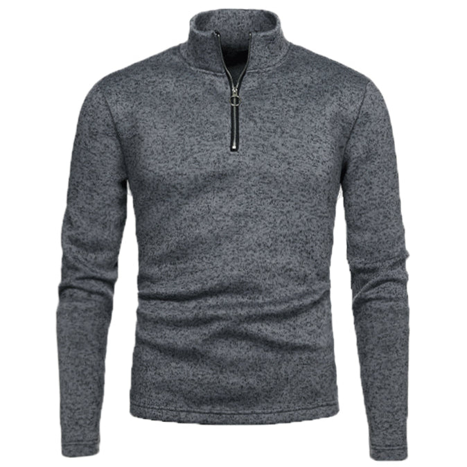 Men Winter Sweater Solid Färg Zipper Placket Long Sleeve Pullover