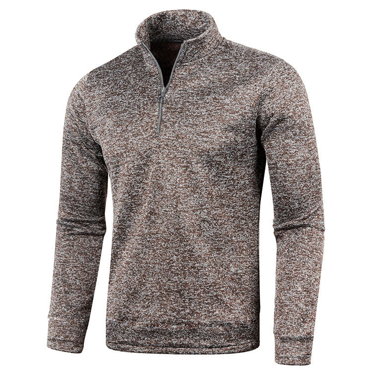 Men Winter Sweater Solid Färg Zipper Placket Long Sleeve Pullover