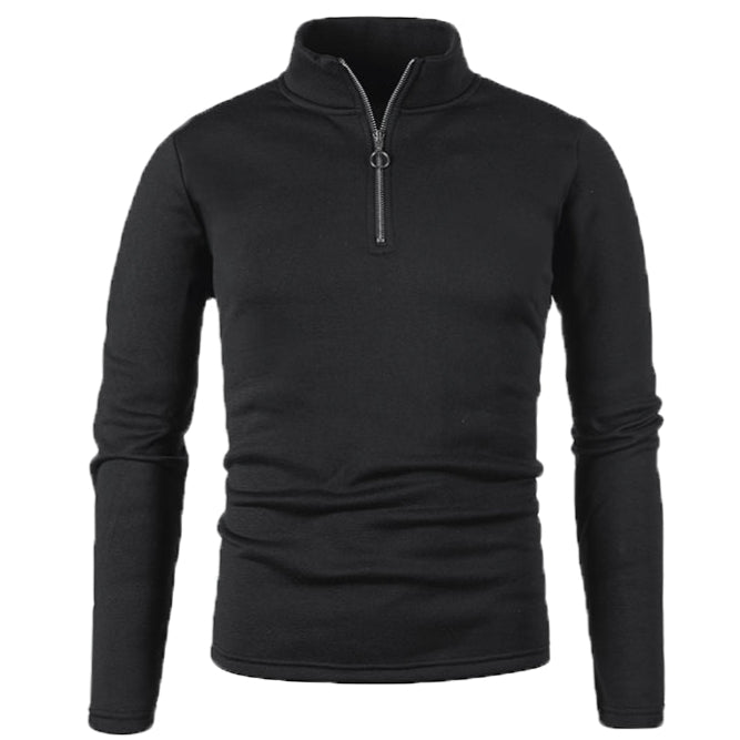 Men Winter Sweater Solid Färg Zipper Placket Long Sleeve Pullover