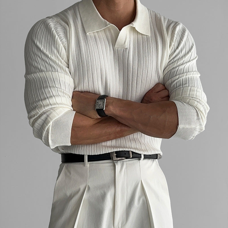 Herr Långärmad T-shirt Slim Fit Lätt Stickad