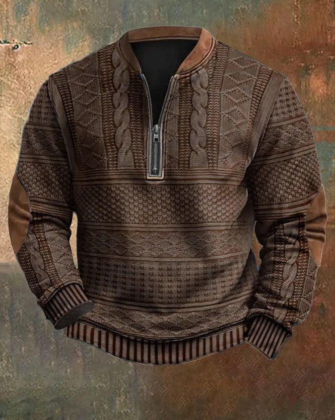 Herrtröja Med Halv Dragkedja Och Huva – Slim Fit, Randig Design
