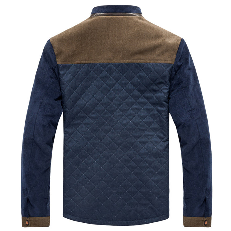 Herr Vår- Och Hösttröja, Slim Fit-Kappa Med Knappar, Lapptäcksmönster Och Ribbade Muddar