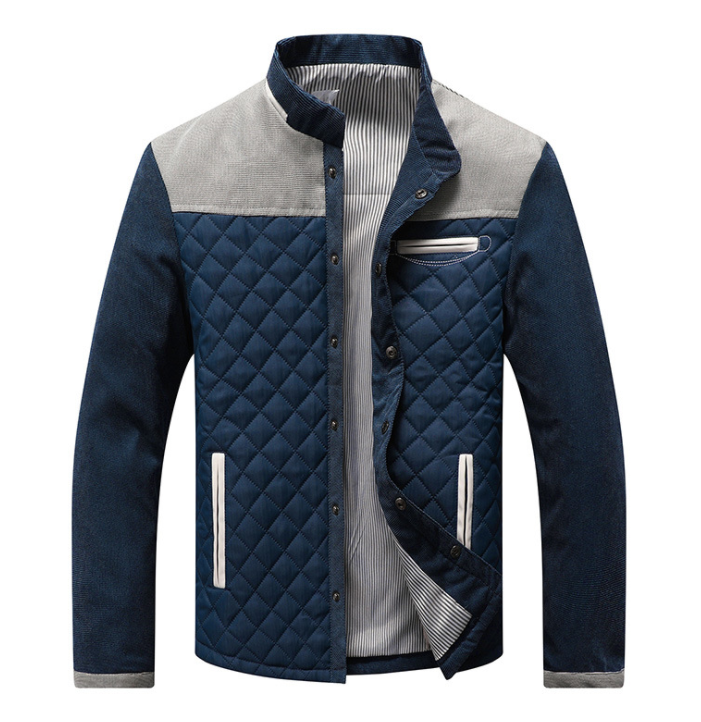 Herr Vår- Och Hösttröja, Slim Fit-Kappa Med Knappar, Lapptäcksmönster Och Ribbade Muddar