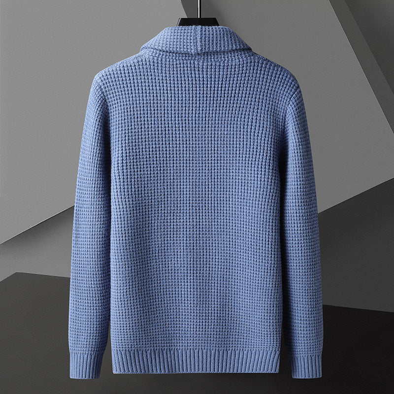 Herrtjock Stickad Kofta Med Knappar, Slim Fit, Akryl, Slagkrage