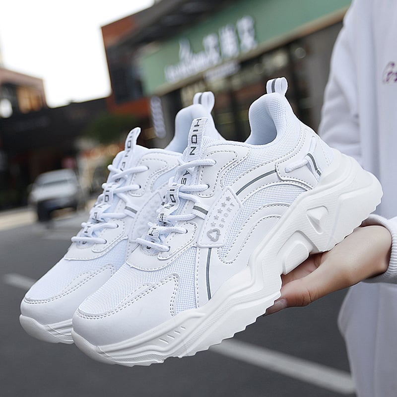 Kvinnors vårsneakers i mesh med PU-sula och medelhög klack