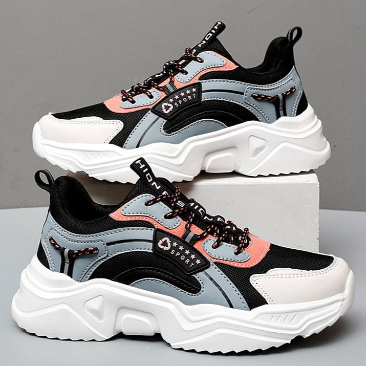 Kvinnors vårsneakers i mesh med PU-sula och medelhög klack