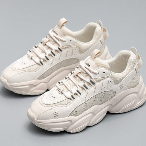 Kvinnosneakers Vattentät Platå Mellanhög Klack Snörning Rund Tå Beige