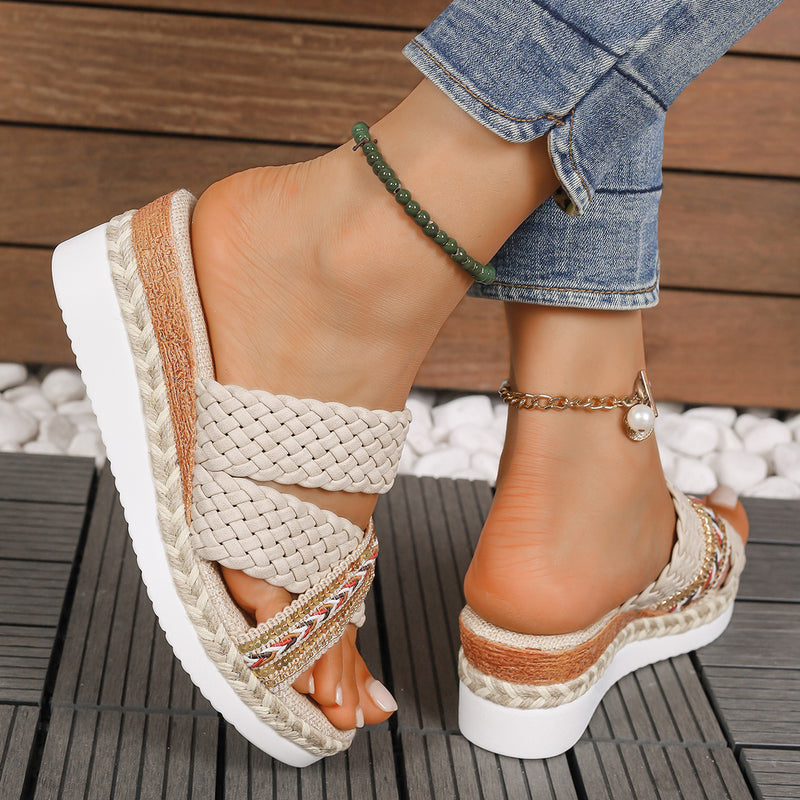 Kvinnors Sommartofflor med Tjock Sula och Flätad Hampsnöre – Rund Tå, Slip-On