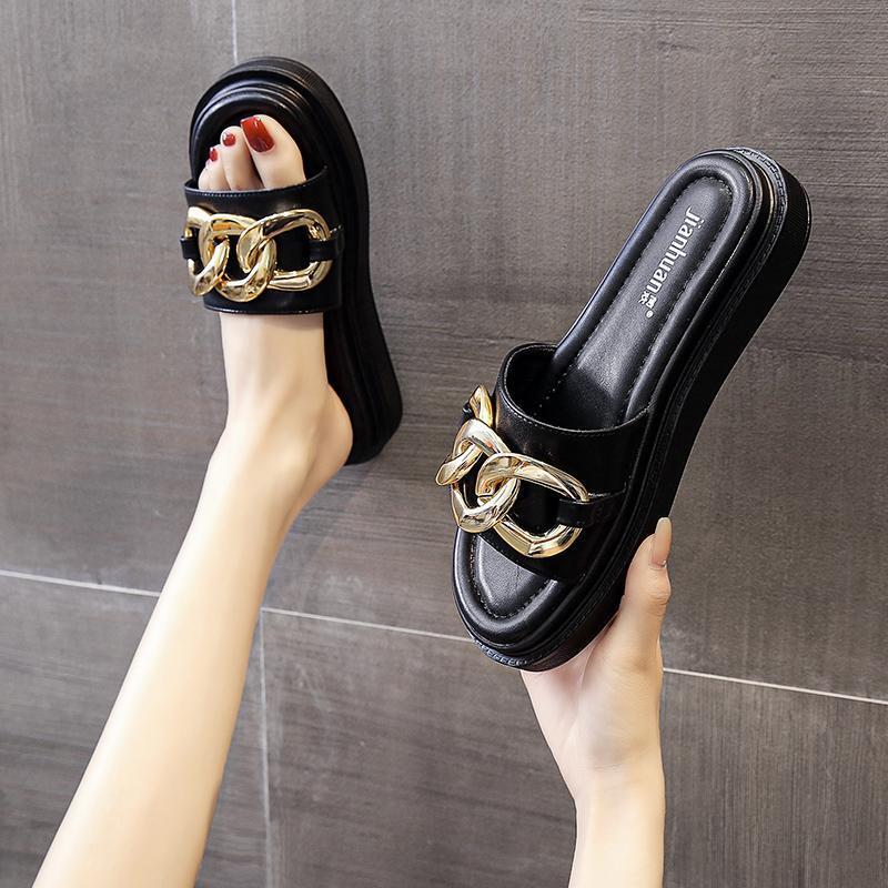 Kvinnliga Sommar Flip-Flops med Platåsula, Rund Tå, Mikrofiber Ovandel och Gummisula