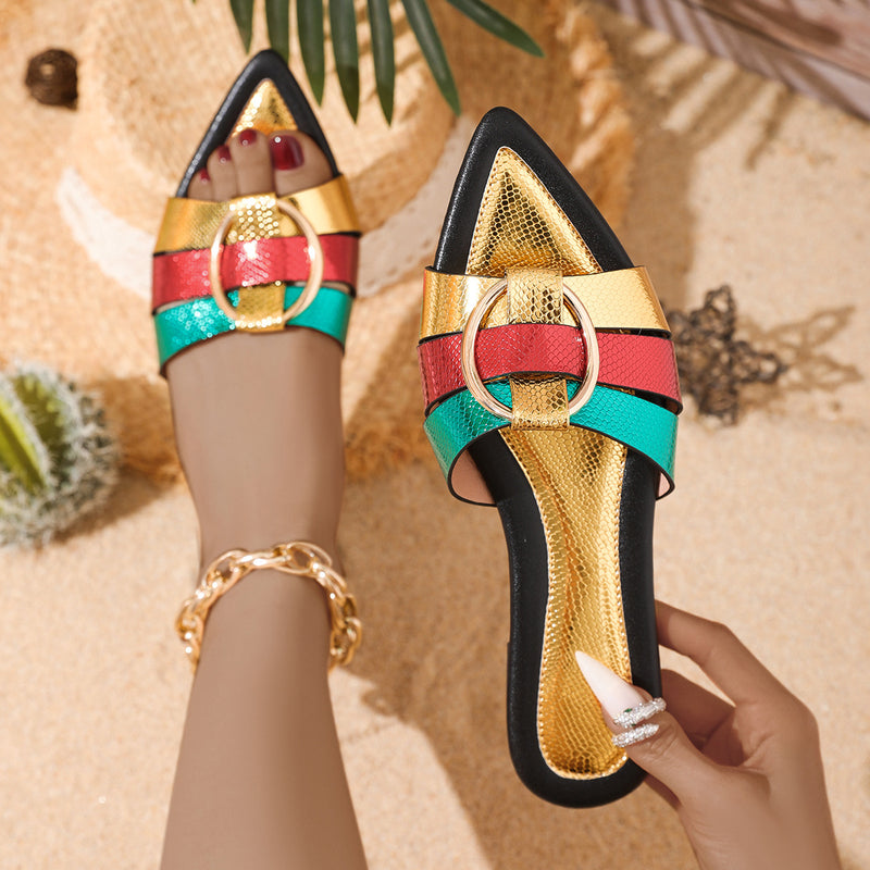 Damsommartofflor med öppen tå, ventilerande slip-on-skor med PU-konstläder och ovandel