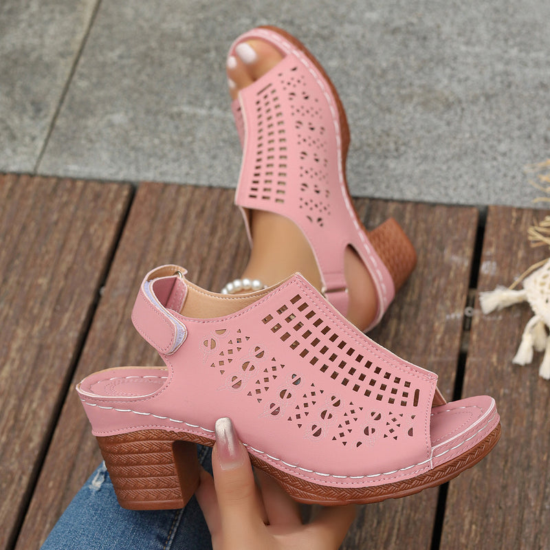 Dams Sommarsandaler Med öPpen Tå, Ihålig Ovandel, Kardborreband, Gummisula