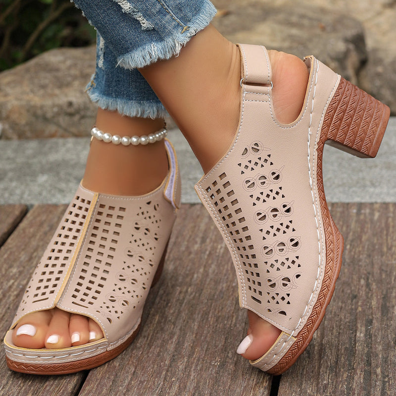 Dams Sommarsandaler Med öPpen Tå, Ihålig Ovandel, Kardborreband, Gummisula