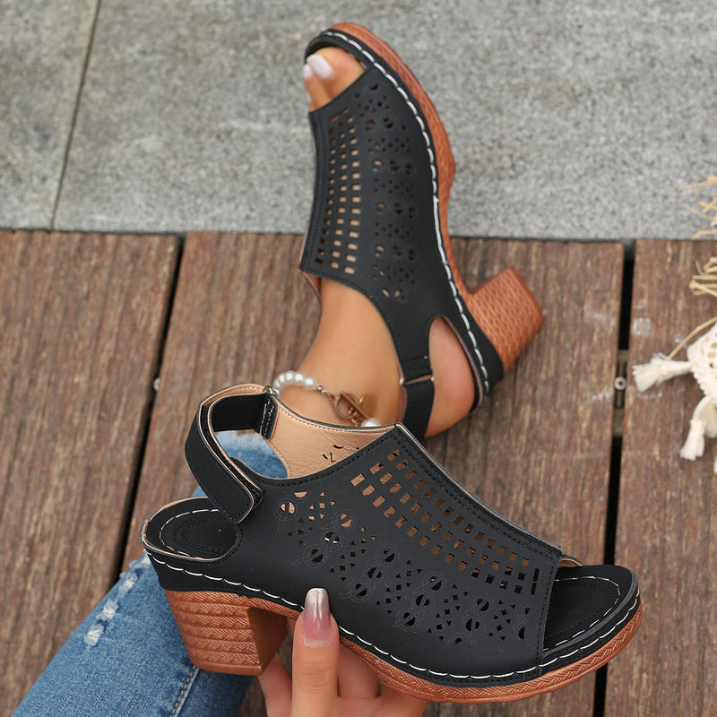 Dams Sommarsandaler Med öPpen Tå, Ihålig Ovandel, Kardborreband, Gummisula