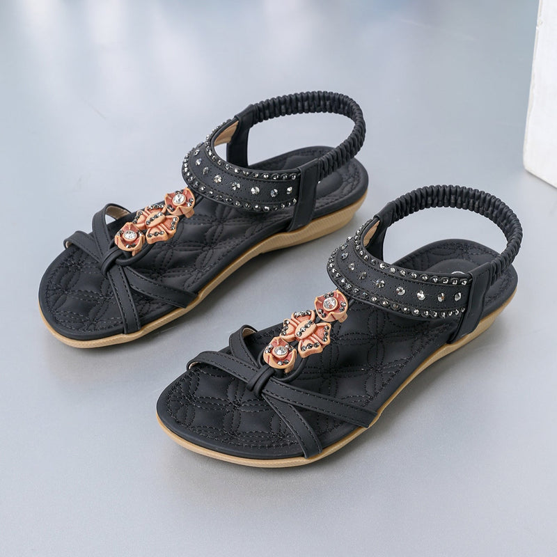 Dams sommarsandaler med strass, elastiskt band, rund tå, PVC-sula