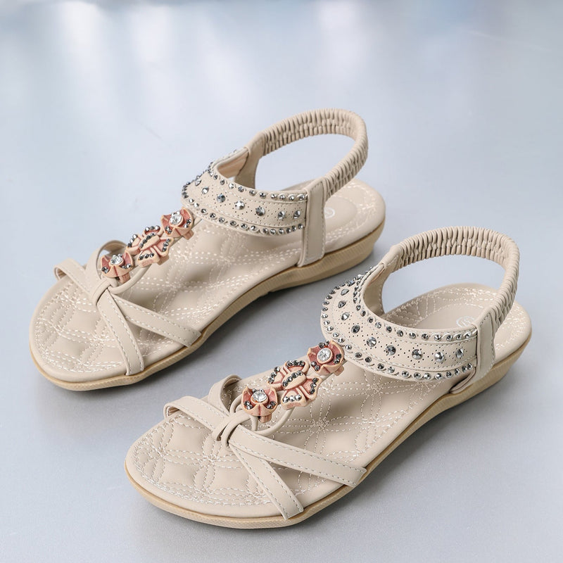 Dams sommarsandaler med strass, elastiskt band, rund tå, PVC-sula