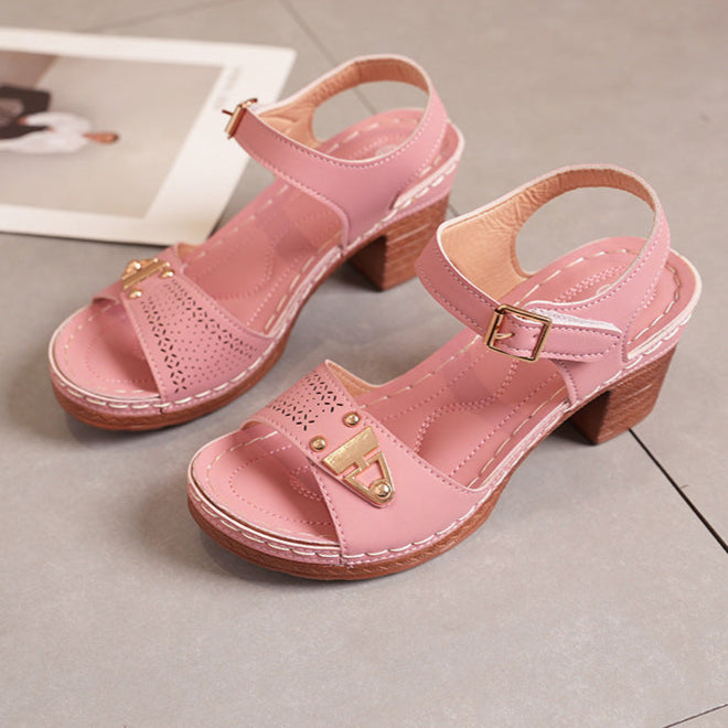 Dams Sommarsandaler Med Grov Klack Och öPpen Tå, Spänne Och Gummisula