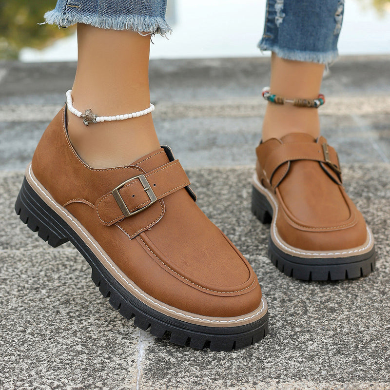 Damloafers Med Spänne För Hela åRet, Ovandel Med Tjock Sula Och Rund Tå