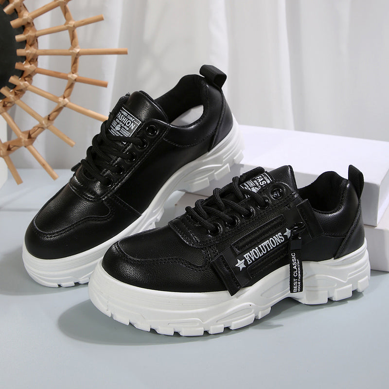 Damsneakers Med Snörning, Dragkedja I Sidan Och Tjock Sula
