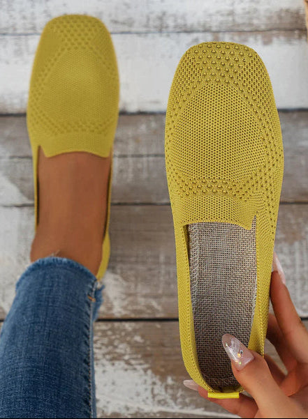 Andningsbara Stickade Loafers För Kvinnor, Slip-On-Design Och Halkfri Sula