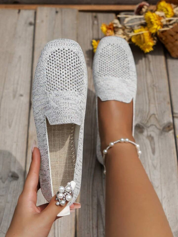 Andningsbara Stickade Loafers För Kvinnor, Slip-On-Design Och Halkfri Sula