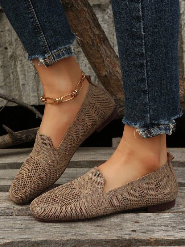Andningsbara Stickade Loafers För Kvinnor, Slip-On-Design Och Halkfri Sula