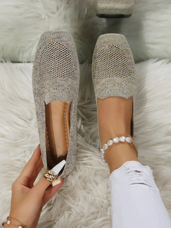 Andningsbara Stickade Loafers För Kvinnor, Slip-On-Design Och Halkfri Sula