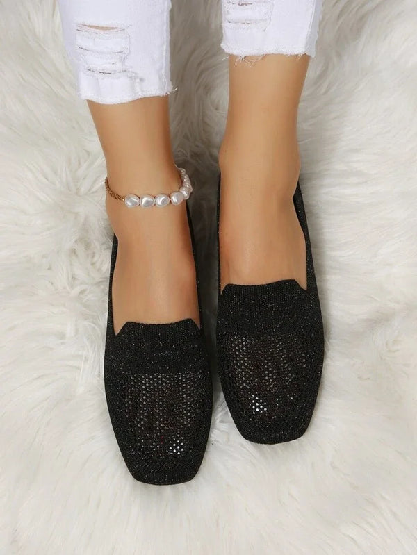 Andningsbara Stickade Loafers För Kvinnor, Slip-On-Design Och Halkfri Sula