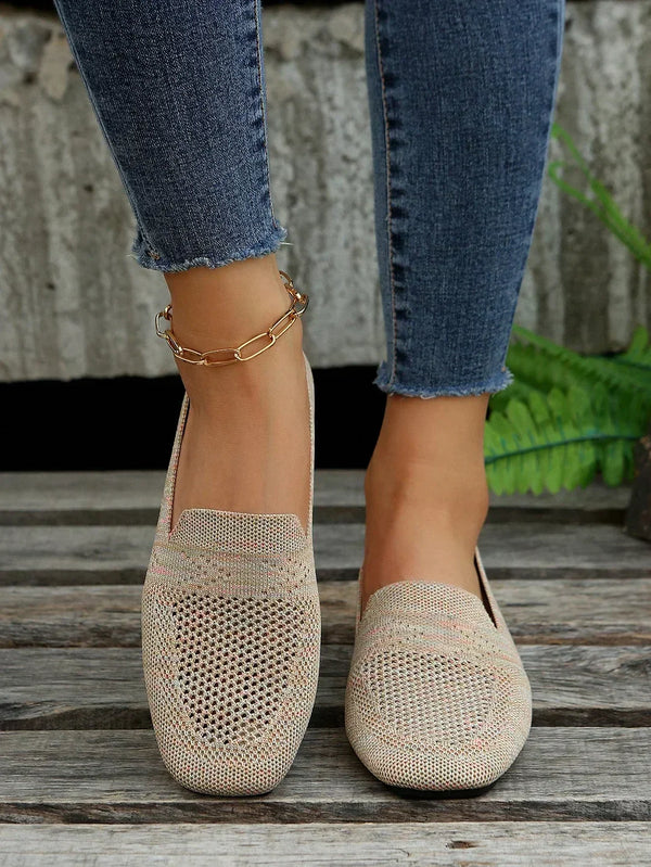 Andningsbara Stickade Loafers För Kvinnor, Slip-On-Design Och Halkfri Sula