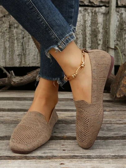 Andningsbara Stickade Loafers För Kvinnor, Slip-On-Design Och Halkfri Sula