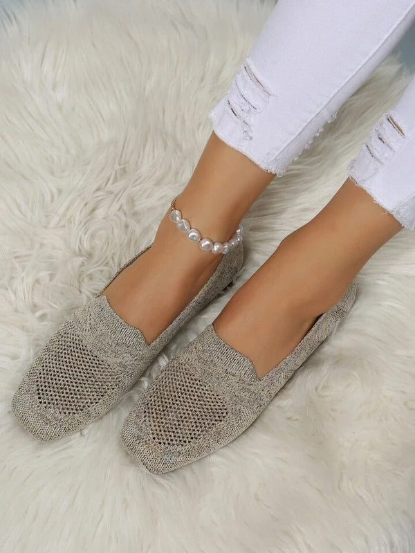 Andningsbara Stickade Loafers För Kvinnor, Slip-On-Design Och Halkfri Sula