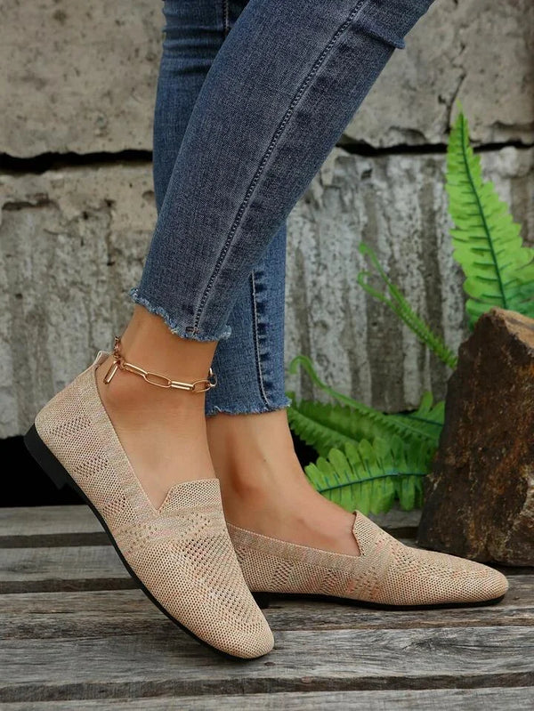 Andningsbara Stickade Loafers För Kvinnor, Slip-On-Design Och Halkfri Sula