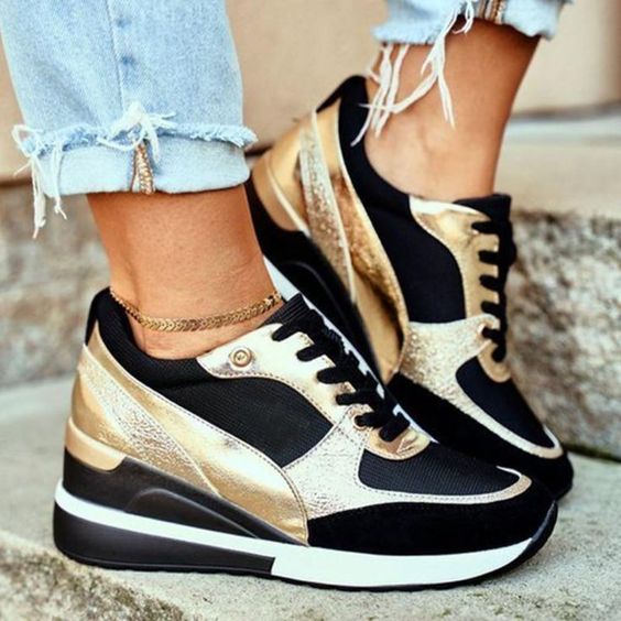 Damsneakers Med Luftkudde Och Stöd För Hålfoten, Andningsbar Ovandel Och Flexibel Sula
