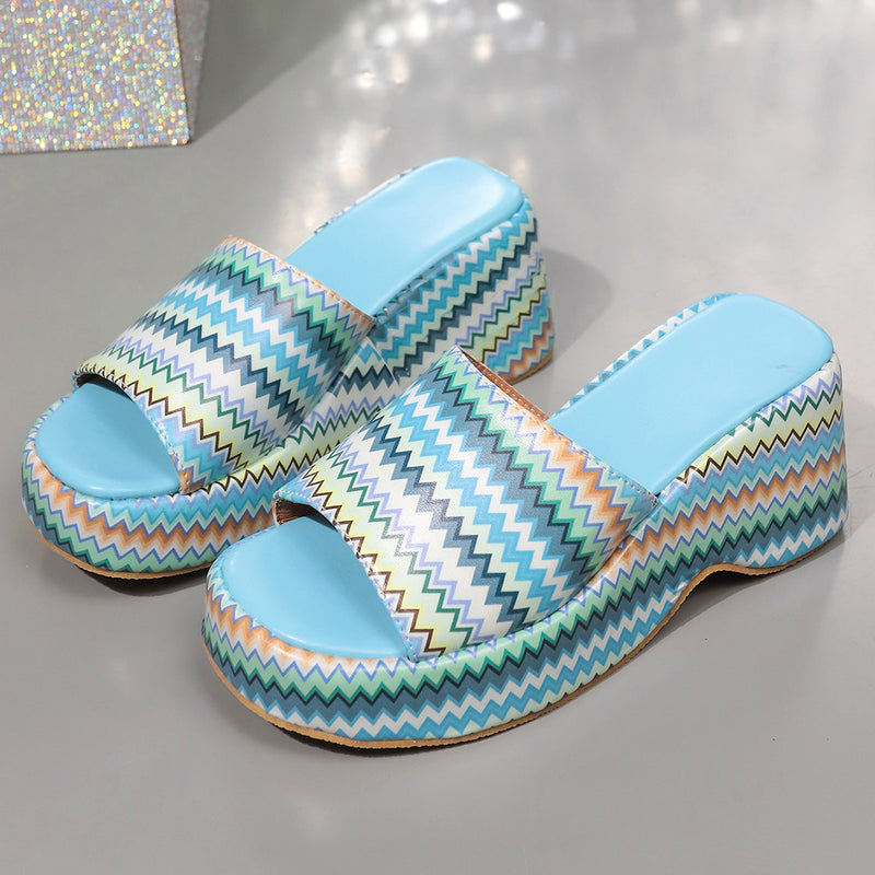 Dam Sommar Kilsandaler Wave Print Fish Mouth Toe Pu Ovandel Gummisula