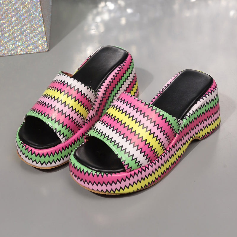 Dam Sommar Kilsandaler Wave Print Fish Mouth Toe Pu Ovandel Gummisula