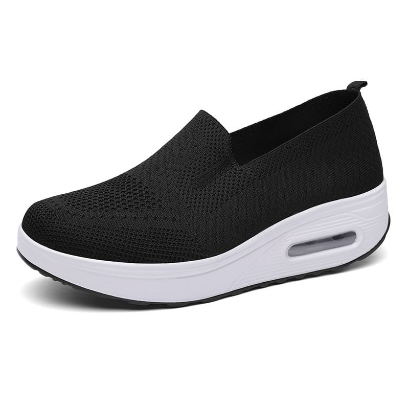 Låga Slip-On-Skor I Mesh För Kvinnor, Rund Tå Och Mellanhög Klack