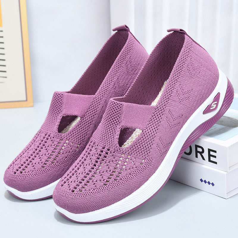 Damsommarskor Med Låga, Ventilerande Mesh-Slip-On-Detaljer, Rund Tå Och Platt Klack
