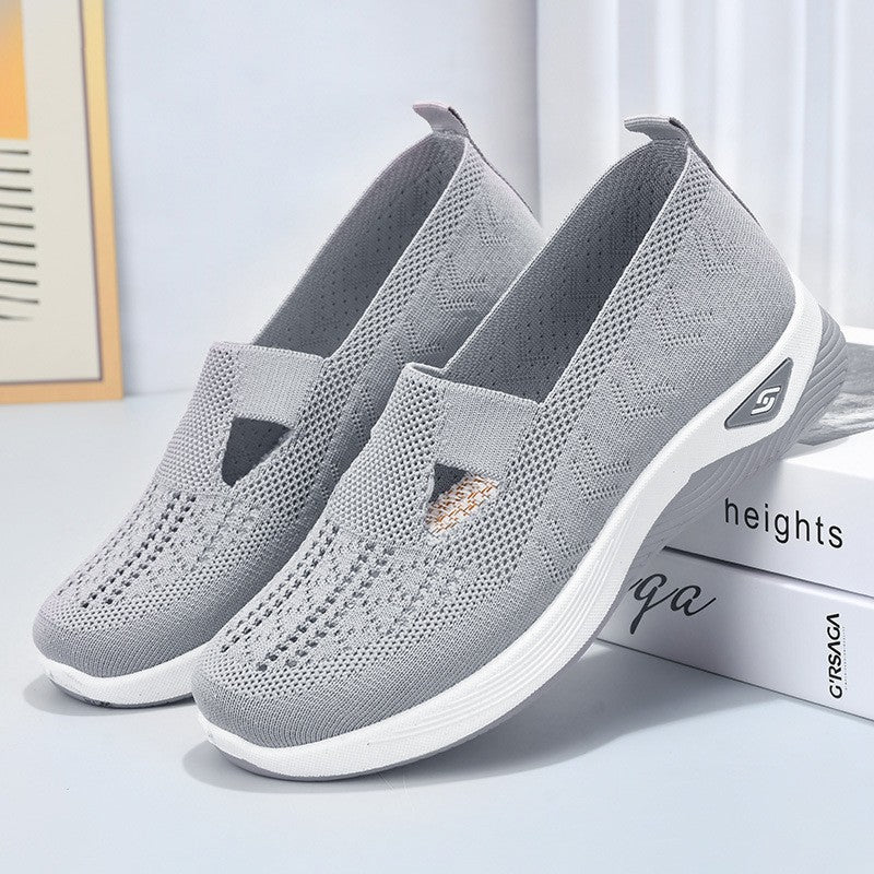 Damsommarskor Med Låga, Ventilerande Mesh-Slip-On-Detaljer, Rund Tå Och Platt Klack