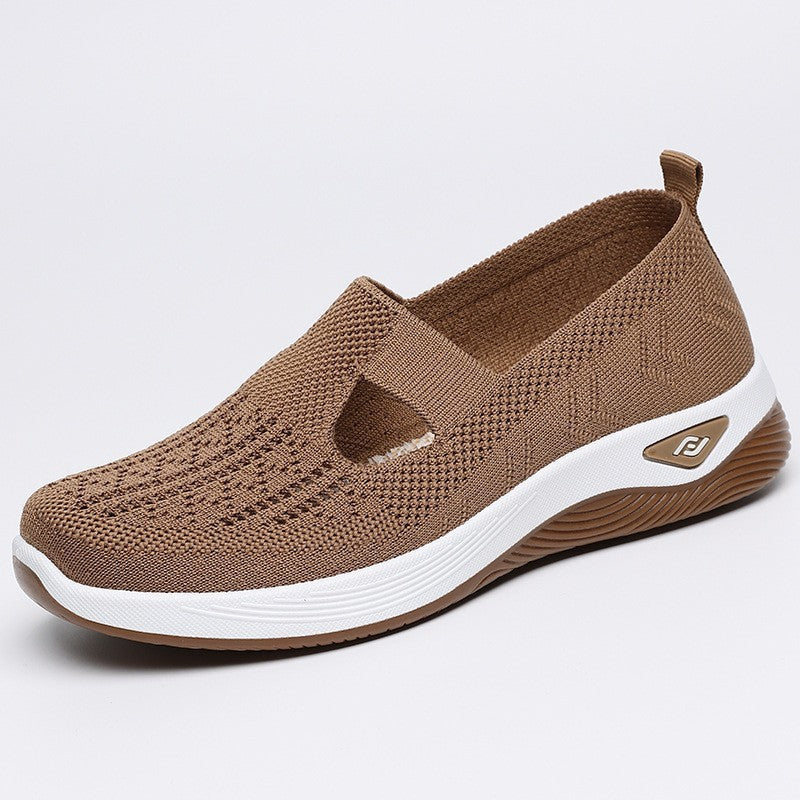 Damsommarskor Med Låga, Ventilerande Mesh-Slip-On-Detaljer, Rund Tå Och Platt Klack