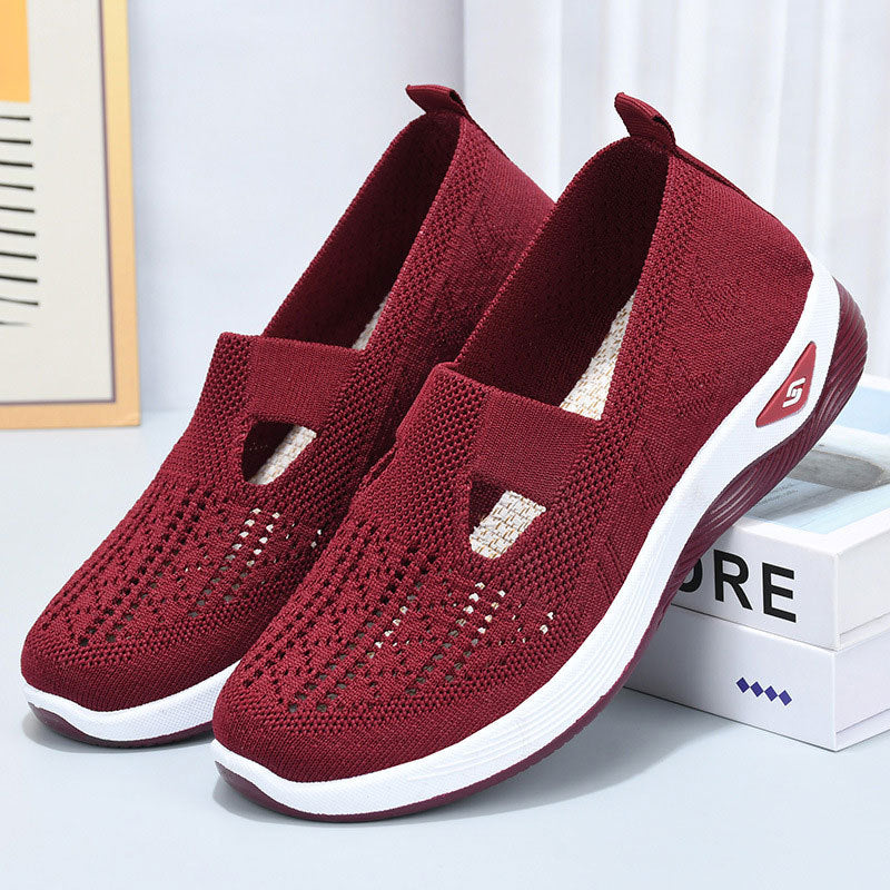 Damsommarskor Med Låga, Ventilerande Mesh-Slip-On-Detaljer, Rund Tå Och Platt Klack
