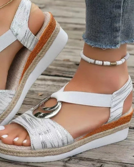 Damsommarsandaler Med Kilklack, Resårband Och Sula I Hamparep
