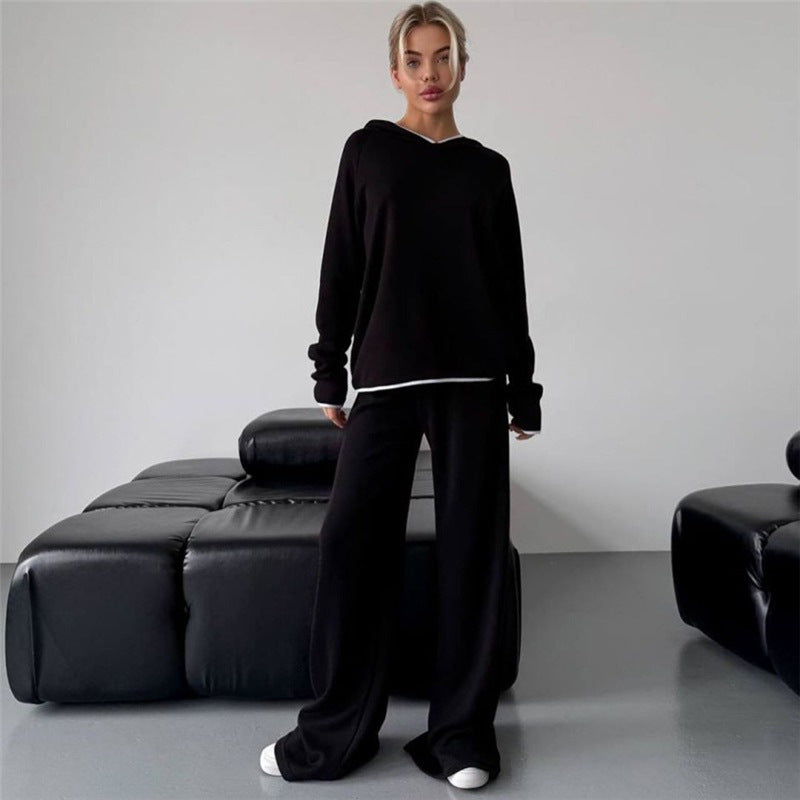 Kvinnors Höst Huvtröja och Byxset med Lång Ärm och Rak Ben-Passform