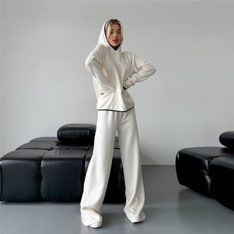 Kvinnors Höst Huvtröja och Byxset med Lång Ärm och Rak Ben-Passform
