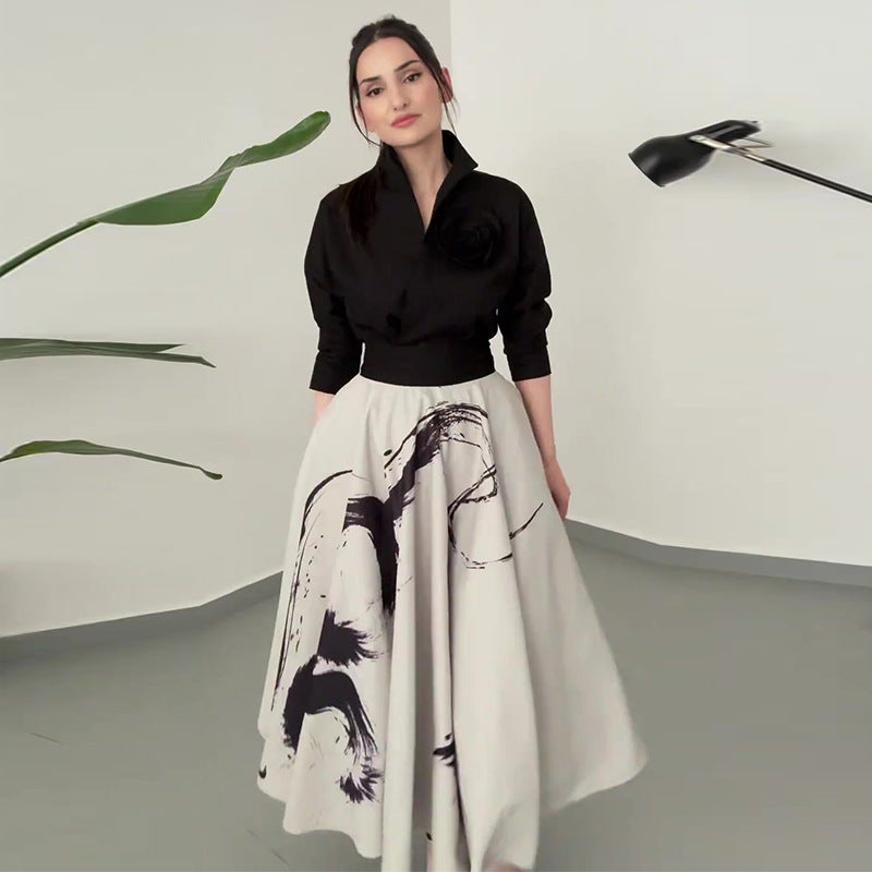 Kvinnors Sommarlångklänning med Blommönster A-linje Kjol och Snörning Hög Midja