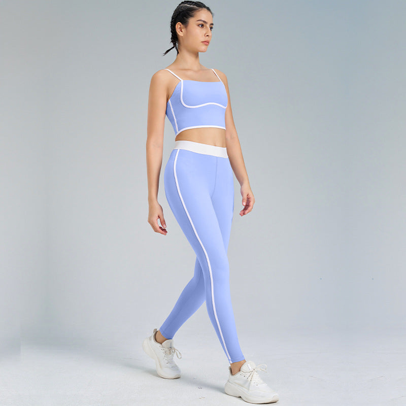 Tvådelat yogaset för damer med ärmlös topp och högmidjade leggings