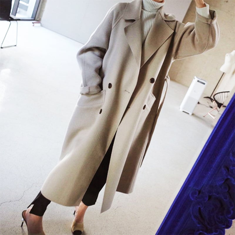 Kappa för Damer Höst, Mellanlång, Dubbelsidig med Midjebälte och Rak Skärning